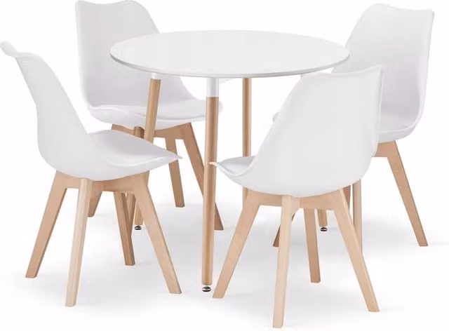 Tavolo rotondo VALORA KAMI con 4 sedie RIXK - Set bianco