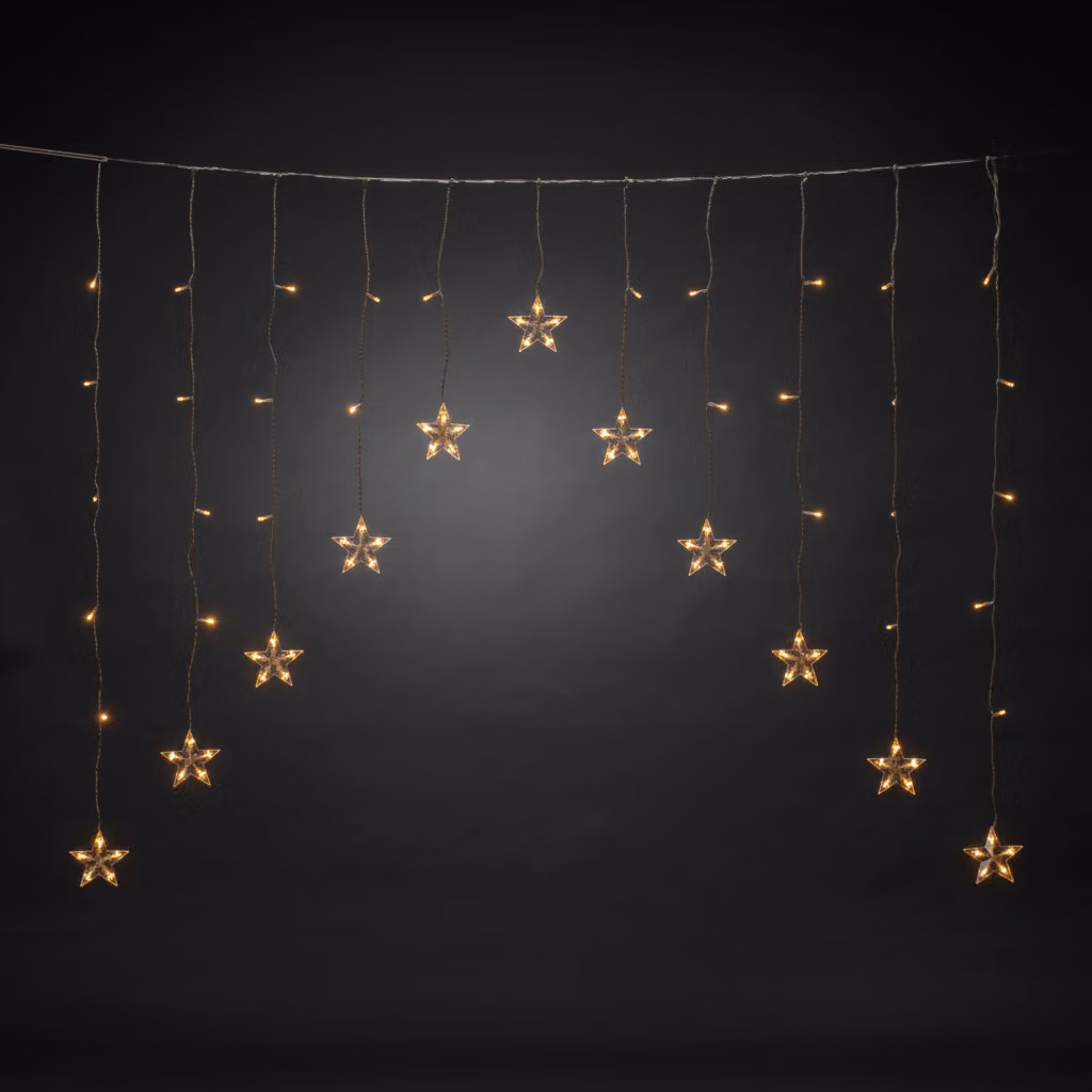 Barriera luminosa a LED Konstsmide, 12 stelle trasparenti, 85 diodi bianchi caldi, 4,5 V, per esterni (IP44), cavo trasparente - 4047-103
