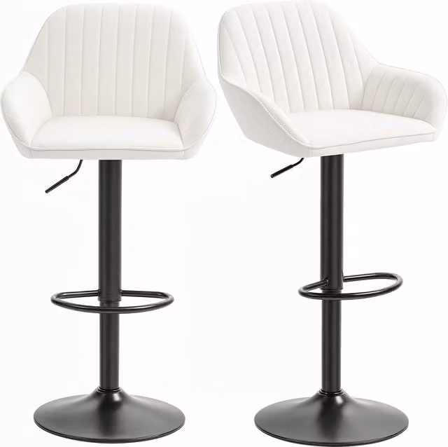 Set di 2 Sgabelli da Bar Girevoli HOMCOM in Velluto con Schienale e Poggiapiedi, Altezza Regolabile 87-107 cm, Colore Crema