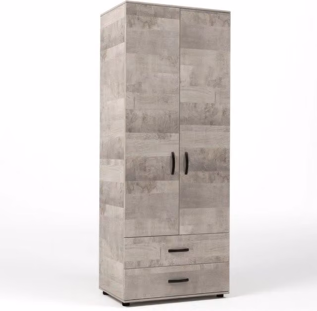 Armadio in Kit Rovere Platino a 2 Ante e 2 Cassetti 80 x 52 x h 205 cm con Appendiabiti