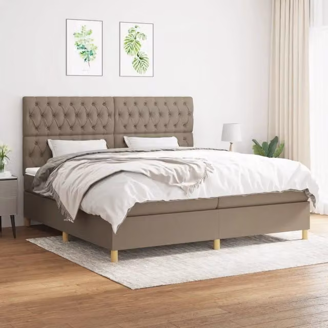 Letto Ibrido con Giroletto a Molle e Materasso vidaXL in Tessuto Beige e Bianco L/P/H: 200 x 200 x 25 cm