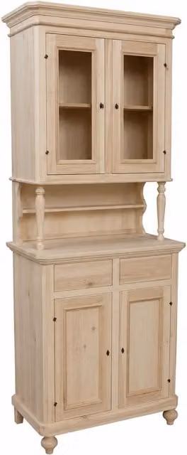 Cristalliera in legno di pino stile arte povera con 2 ante in vetro e serratura Mobili 2G L: 82 cm, P: 43 cm, H: 205 cm – 1
