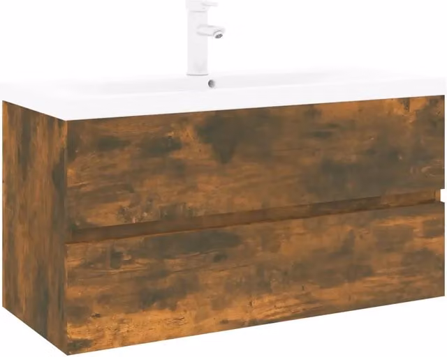 Mobile Bagno con Lavabo | Armadio Lavabo Integrato Rovere Fumo Legno Multistrato
