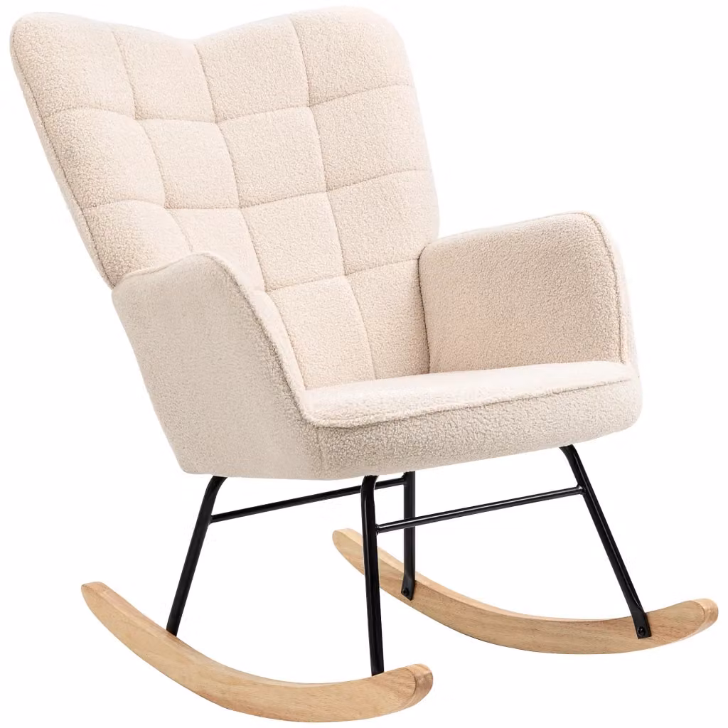 Poltrona a dondolo imbottita Xylo in legno e acciaio beige L: 71 cm, P: 98 cm, H: 101 cm – 2