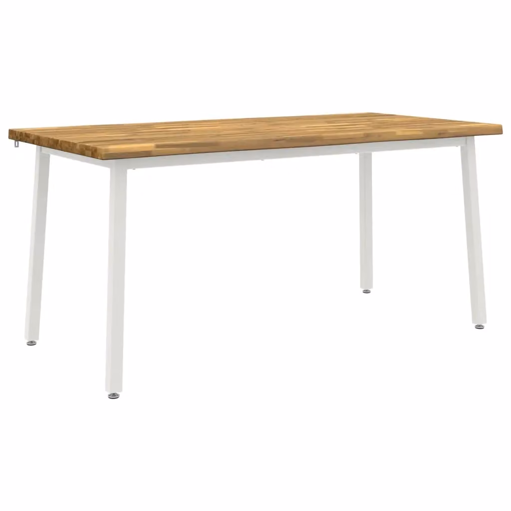 Tavolo da pranzo moderno vidaXL in legno di acacia con bordo vivo e base in metallo, Bianco, L: 80 cm, P: 70 cm, H: 75 cm – 2