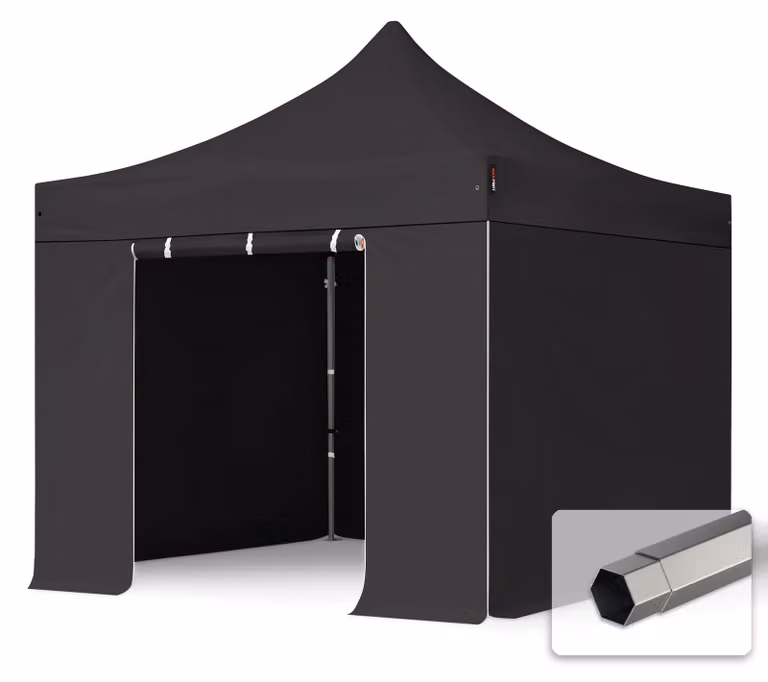 TOOLPORT 3x3 m gazebo pieghevole PVC con laterali, PREMIUM acciaio, nero