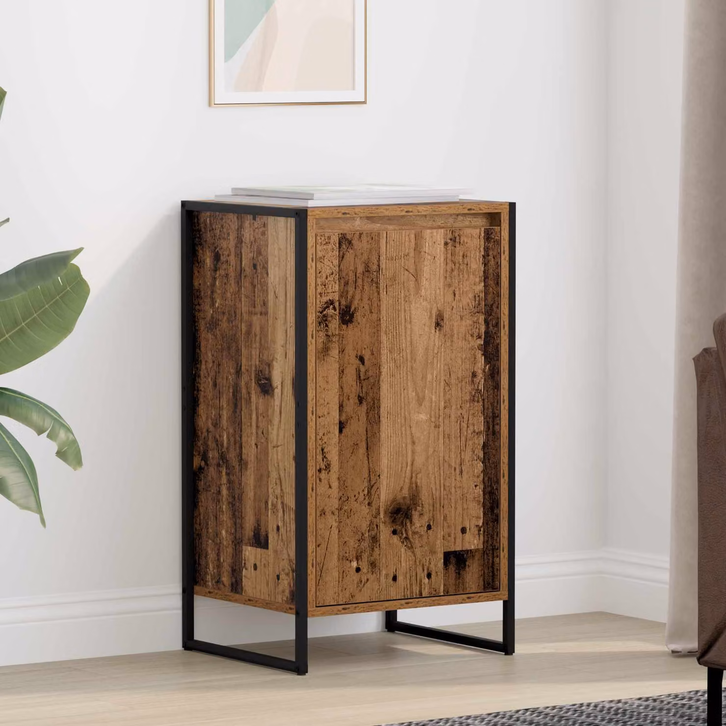 Credenza in stile industriale vidaXL in legno vecchio e metallo, colore marrone, L 43 cm x P 36 cm x H 75,5 cm