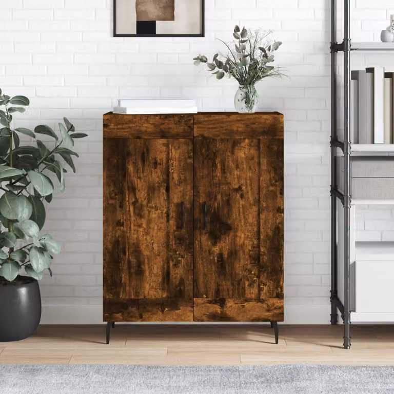 Credenza vidaXL in Rovere Fumo e Legno Multistrato, L: 69,5 cm, P: 34 cm, H: 90 cm