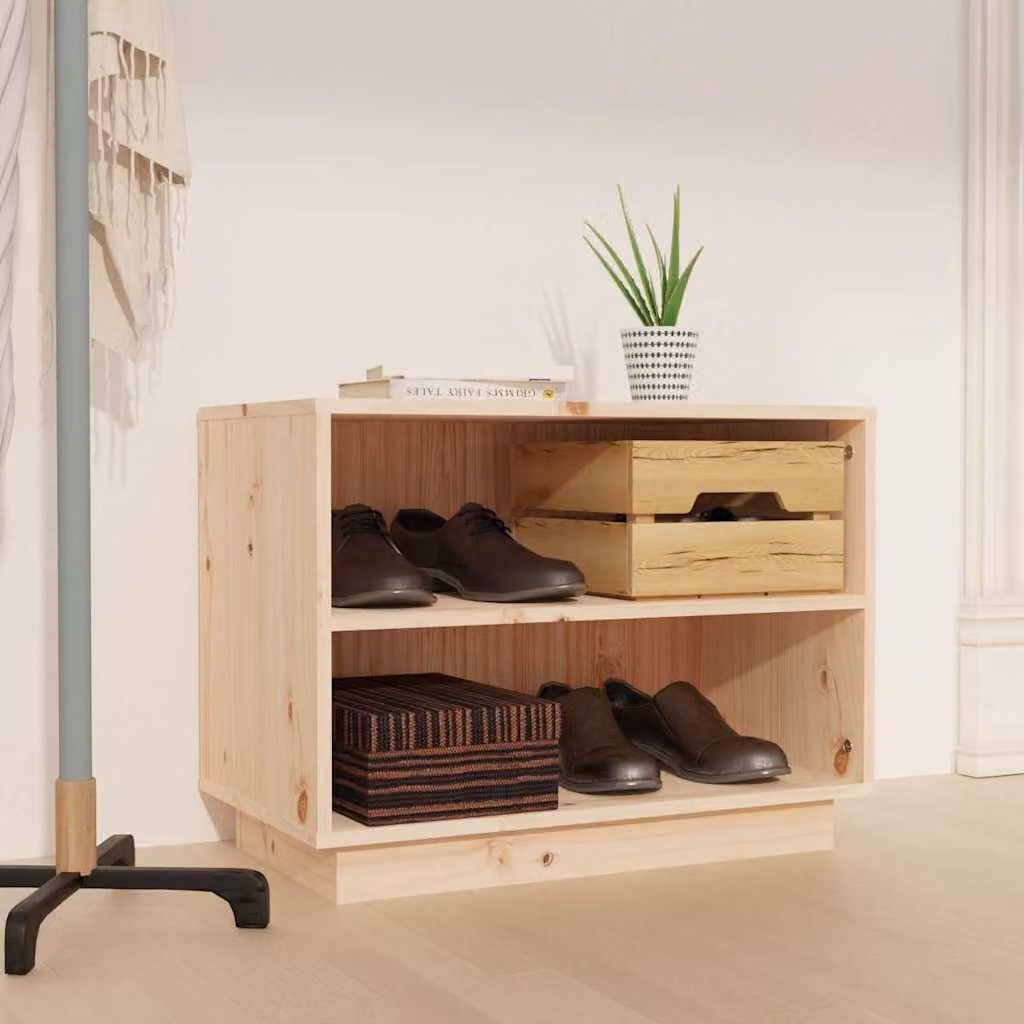Scarpiera vidaXL in legno di pino massello con ripiani, colore beige/marrone, L: 60 cm, P: 34 cm, H: 45 cm – 1