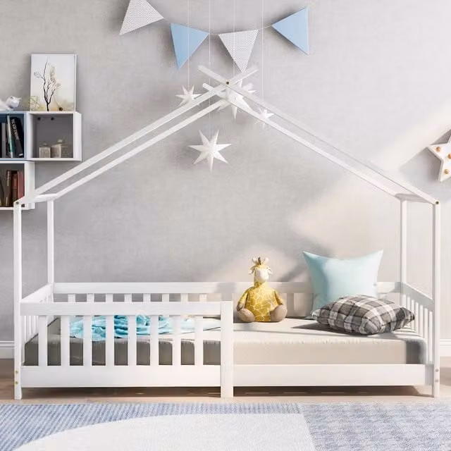 letto a casa in legno massello bianco 90 x 200 cm