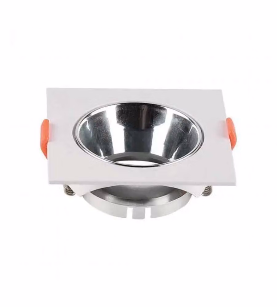 Portafaretto LED da Incasso Quadrato GU10 Corpo Bianco Riflettore Cromato