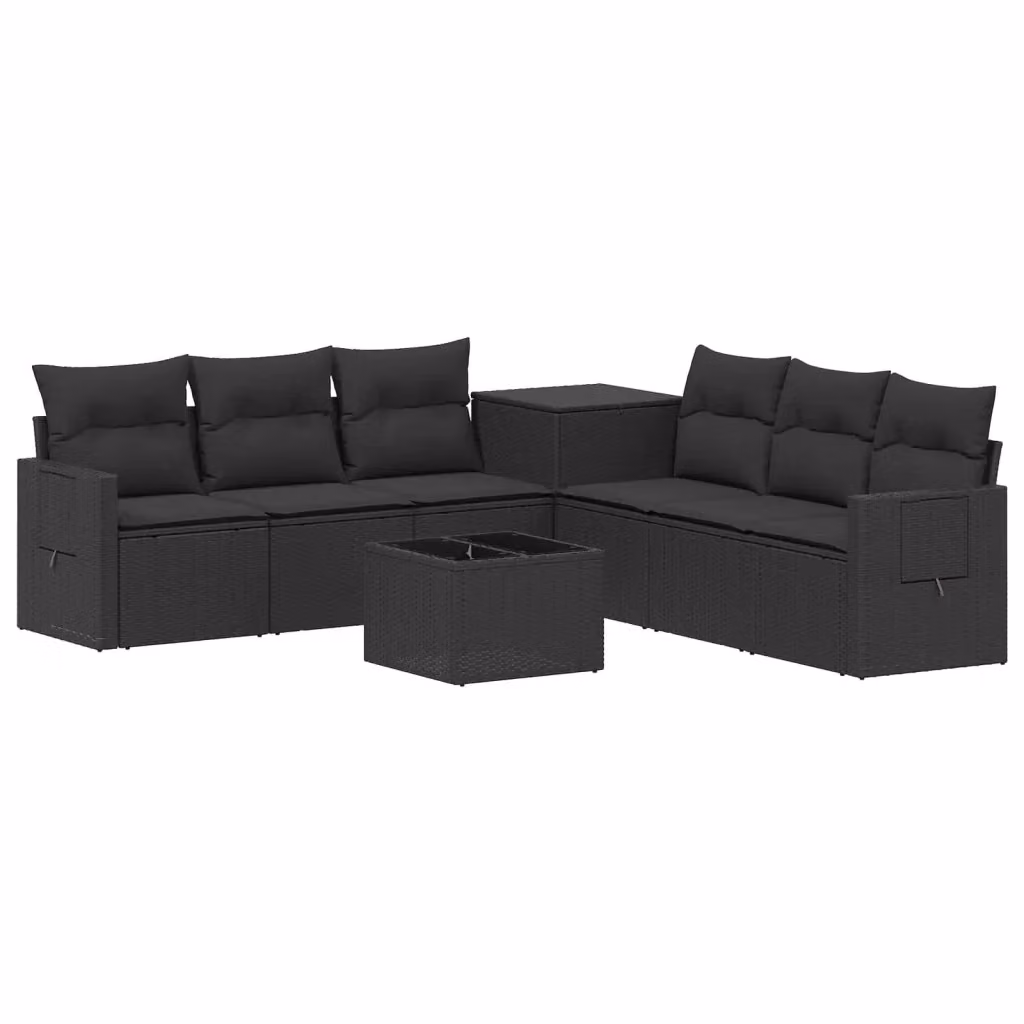 Set di divani da giardino vidaXL a forma di L composto da 8 pezzi in rattan sintetico e metallo con cuscini inclusi, colore nero – 2