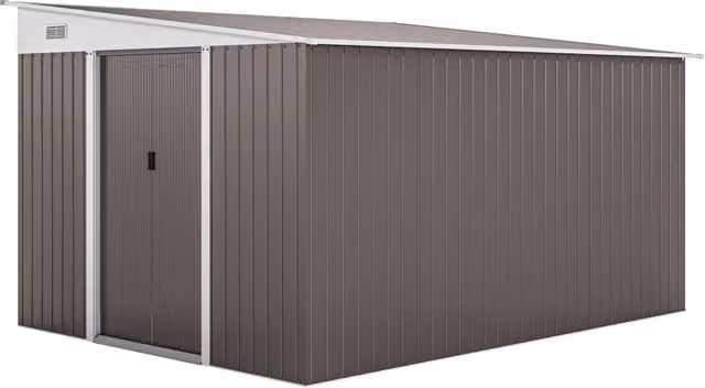 Casetta da Giardino con Porta Scorrevole, in Acciaio, 345x280.5x169-201cm, Grigio