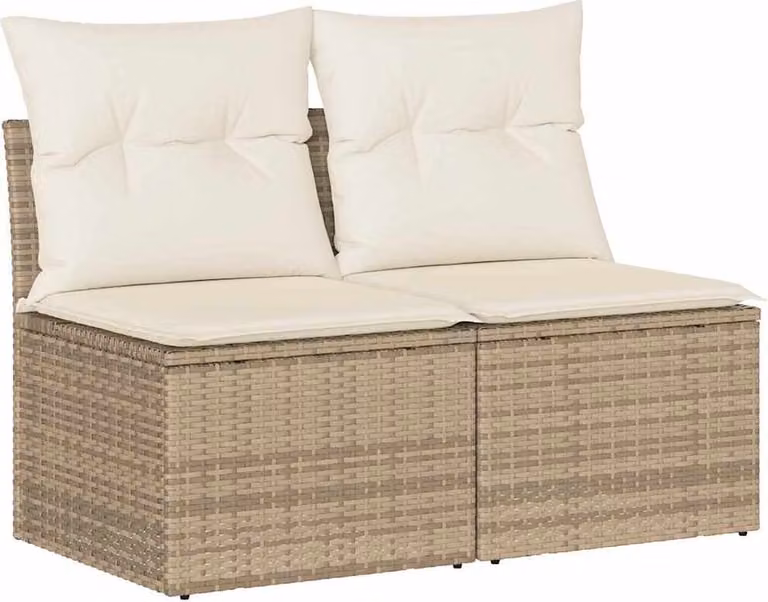 Set Divano da Giardino 2 pz con Cuscini Beige Polyrattan Acacia