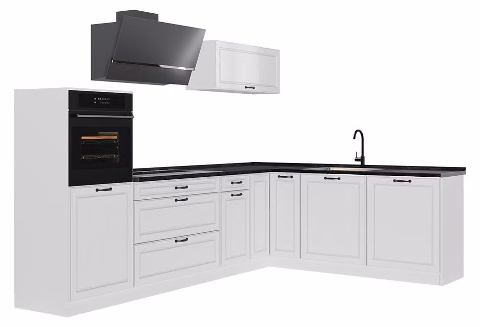Cucina angolare completa Vicco R-Line Bianco country/Bianco 287 x cm piano di lavoro Antracite, Model 68214