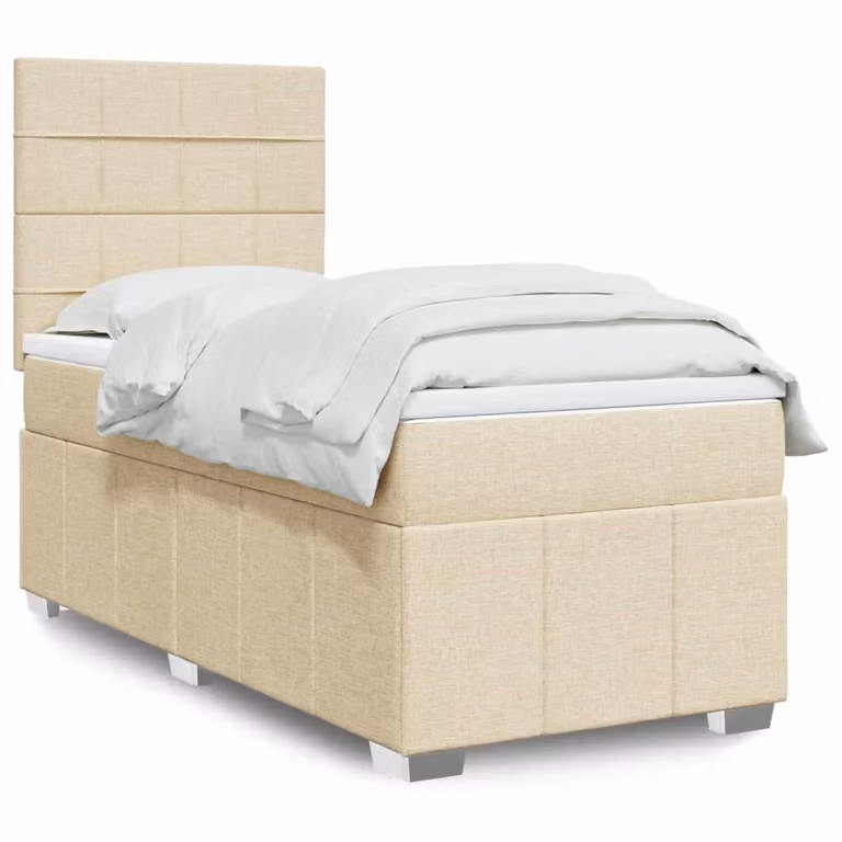 vidaXL Giroletto a Molle con Materasso in Tessuto Beige e Bianco, L 80 cm x P 200 cm