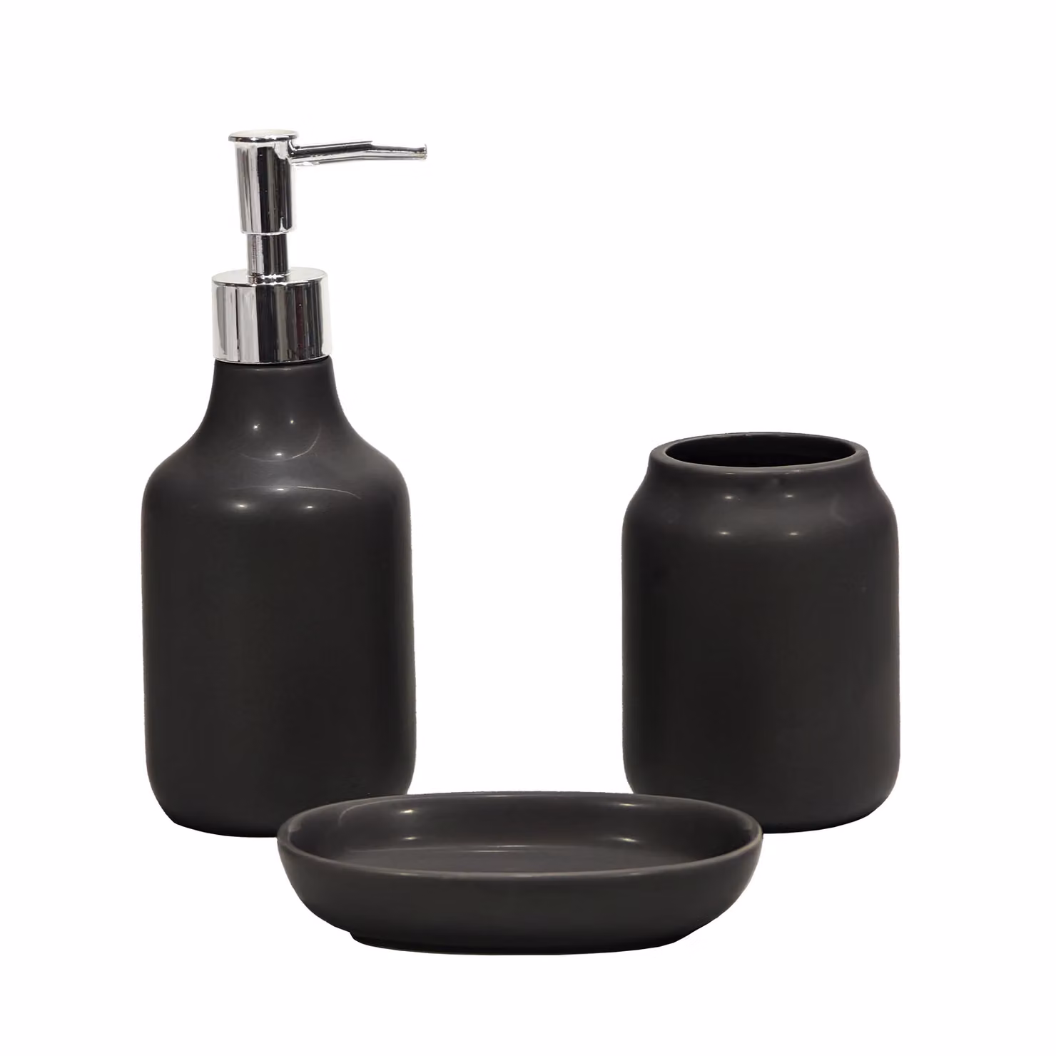 Set da bagno Vestiamo Casa in ceramica nero composto da 3 pezzi con dispenser di sapone, portaspazzolini e portasapone
