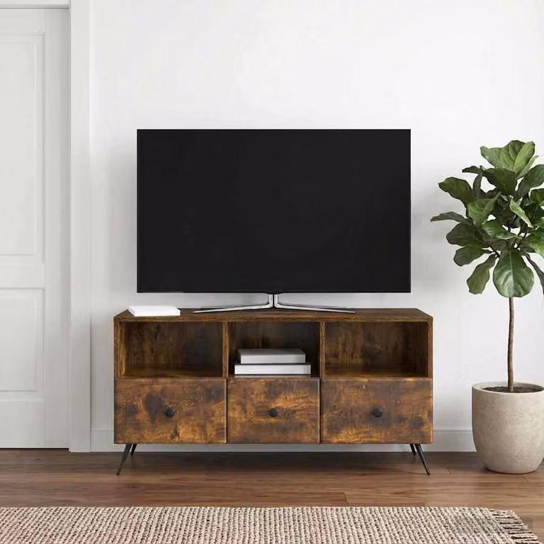 Mobile TV vidaXL in legno ingegnerizzato Rovere Fumo, moderno, marrone, L 102 cm x P 34,5 cm x H 50 cm