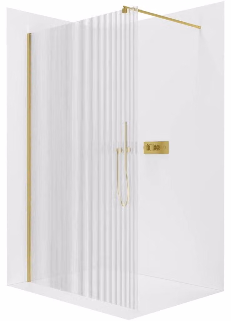 CERANO - Box doccia Walk-in Onyx Round L/P - 8 mm - montante rotondo - dorato, vetro rigato - 120x200 cm