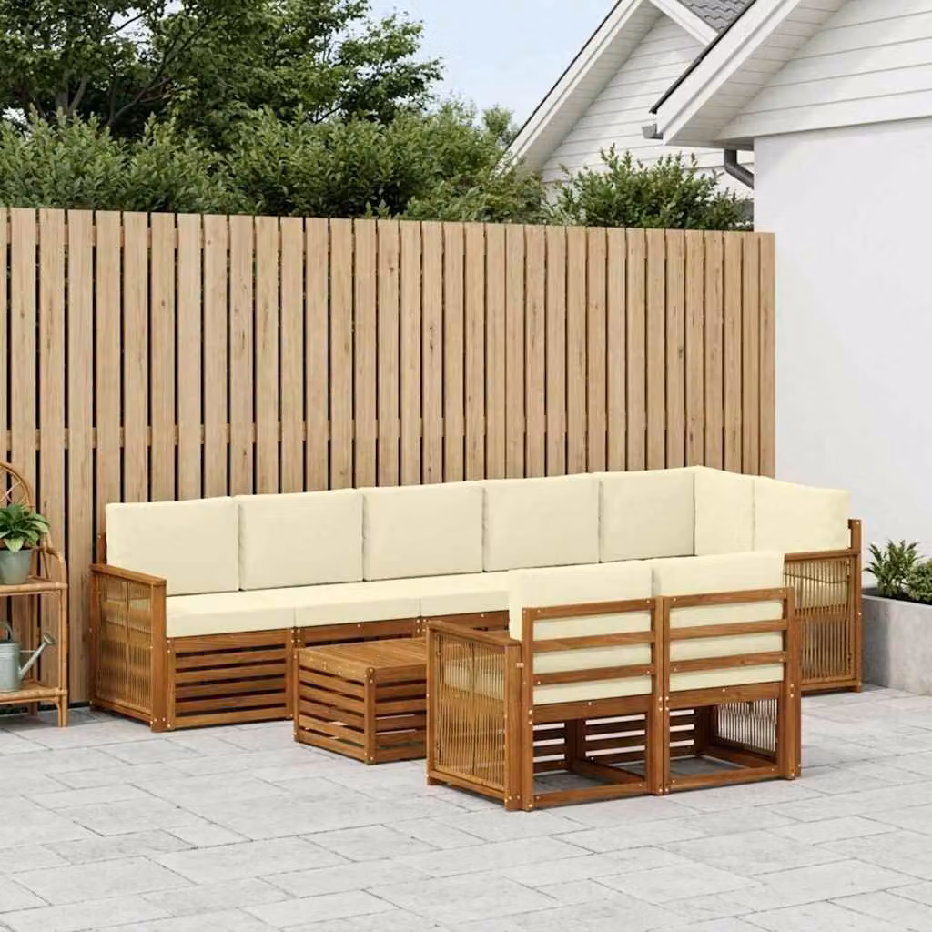 Set di divani da esterno vidaXL 8 pz in legno di acacia con cuscini, colore naturale e crema