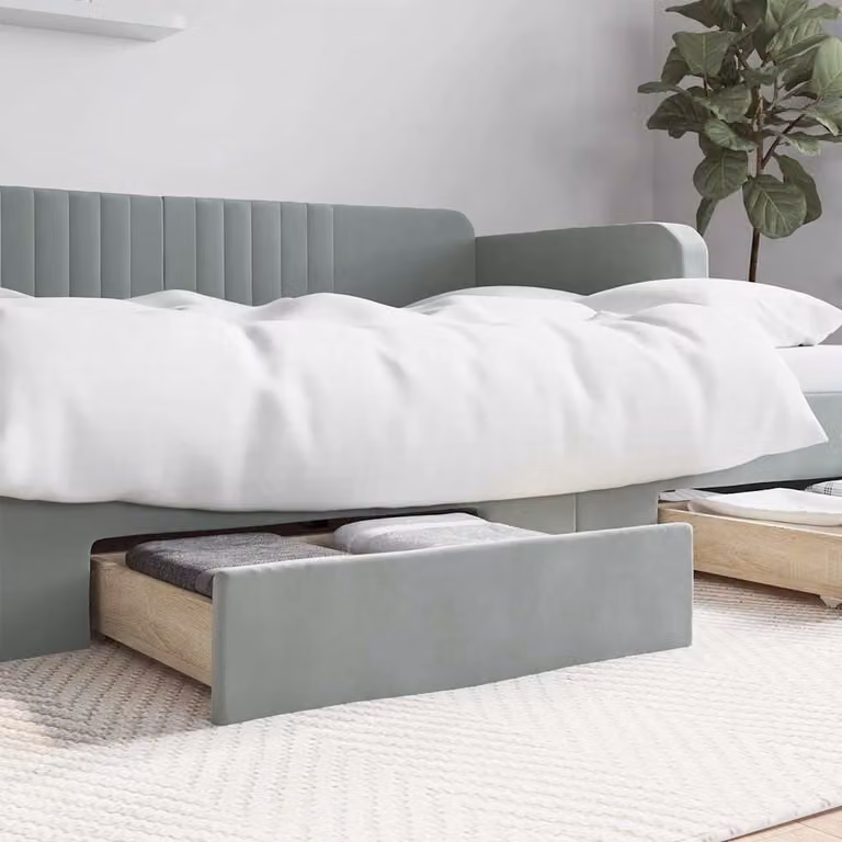 Set di 2 cassetti da letto vidaXL in legno multistrato e velluto, colore grigio chiaro