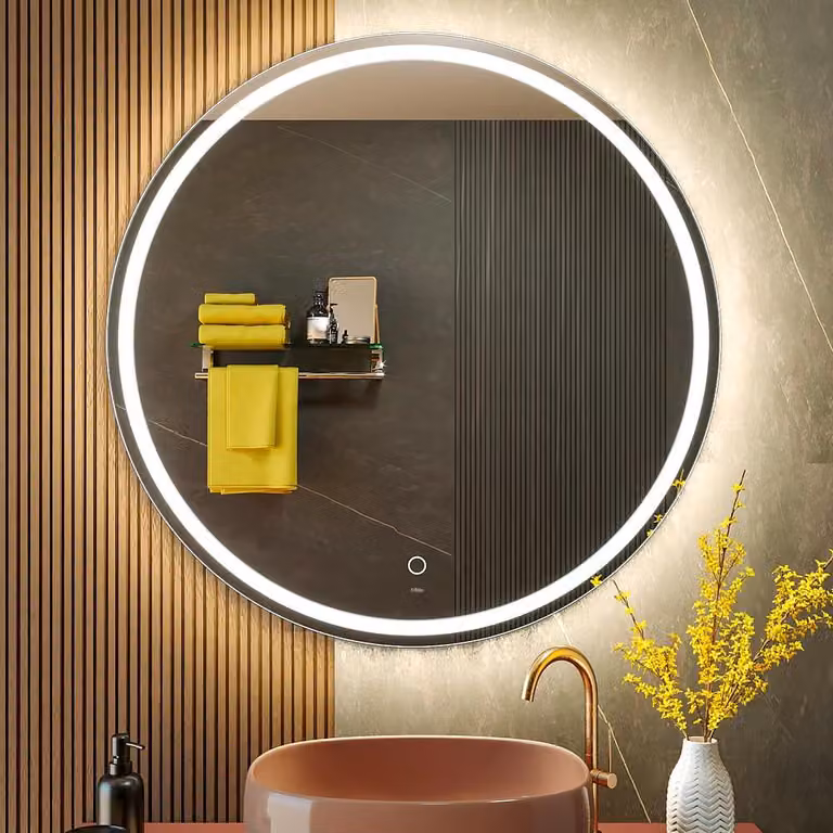 Specchio rotondo a LED, 90x90 cm, controllo touch, dimmerabile, antiappannamento