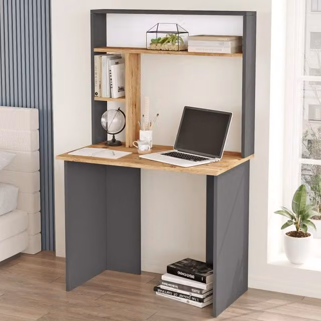 Scrivania moderna DMORA Nicotera in legno color rovere con 3 ripiani L: 90 cm, P: 52 cm, H: 149 cm – 1