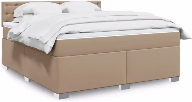 Letto matrimoniale con giroletto a molle e materasso ibrido vidaXL in similpelle beige, L: 180 cm, P: 200 cm