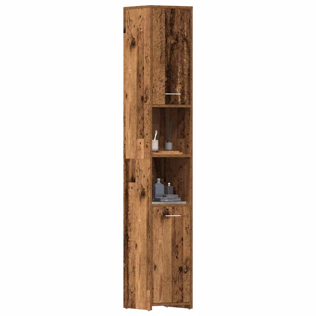 Mobile da bagno vidaXL in legno color marrone antico con ante a cerniera e ripiani interni, L/P/H: 30 x 30 x 183,5 cm