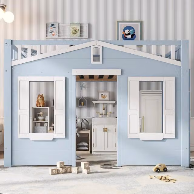 Letto a soppalco per bambini ¨C Minimal ¨C Blu legno pino 90x200 cm