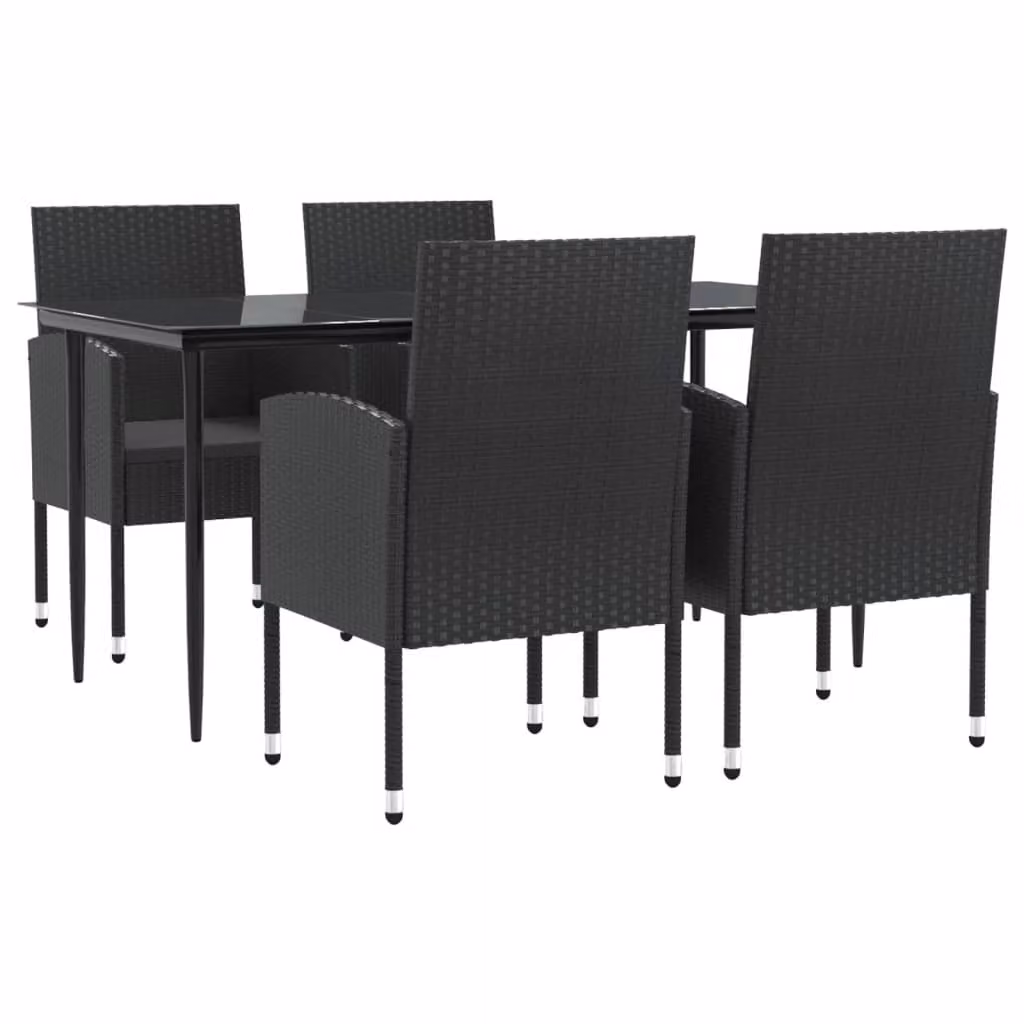 Set da Pranzo da Giardino 5 pz Nero in Polyrattan e Acciaio