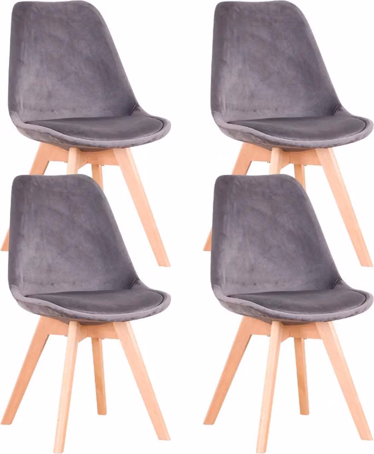 Sedie da pranzo Happyment in velluto – Grigio – Sedia a secchiello – Set da 4 – Sedia da soggiorno e da cucina – Moderna ed elegante – Altezza seduta 43 cm – Sedie imbottite