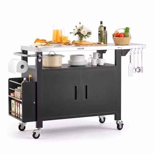 VEVOR Carrello Barbecue da Esterno, Carrello Tavolo per Barbecue con Armadietto Portaoggetti da Esterno Isola Cucina con Ripiano in Acciaio Inox Carico 40 kg, Mobiletto Preparazione da Giardino