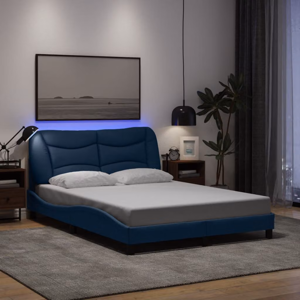 vidaXL Giroletto Hvar Blu con LED e Porta USB in Tessuto, L/P/H: 190 x 140 x 145 cm – 1