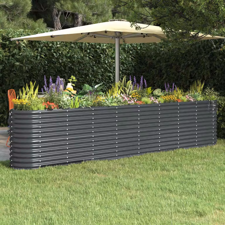 vidaXL Letto rialzato da giardino in acciaio zincato antracite L: 332 cm, P: 40 cm, H: 68 cm