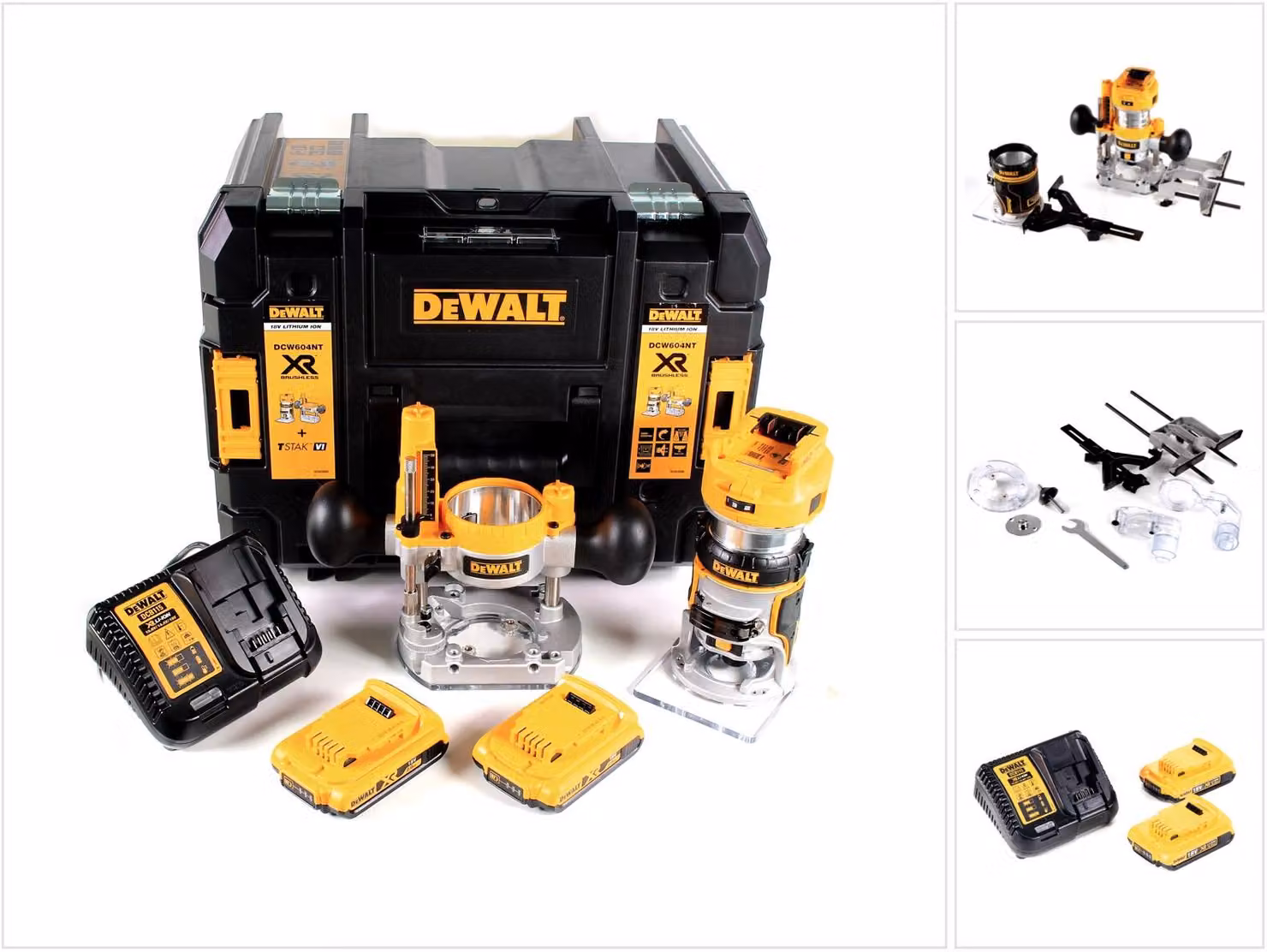 Fresatrice combinata a batteria DeWalt DCW 604 D2 18V 55mm in + 2x batterie ricaricabili 2.0 Ah + 1x caricatore rapido in TSTAK