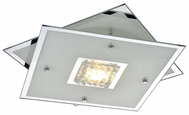 Plafoniera LED, cristalli ghiacciati, vetro, cromo, L 29 cm