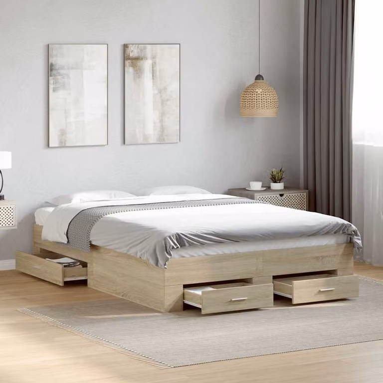 vidaXL Giroletto con Cassetti in Legno Multistrato Rovere Sonoma L: 140 cm, P: 190 cm