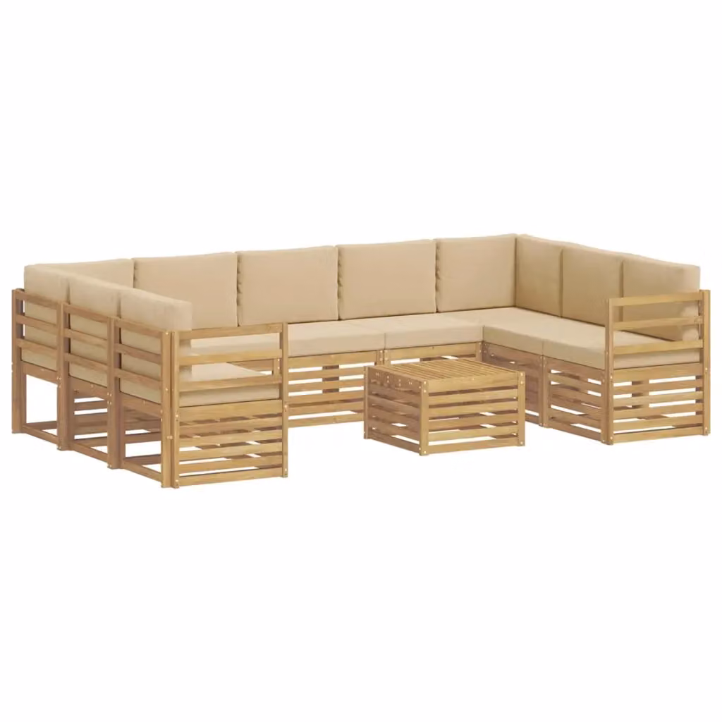 Set di divani da esterno a L vidaXL in legno di acacia con cuscini Bianco e Beige – 2