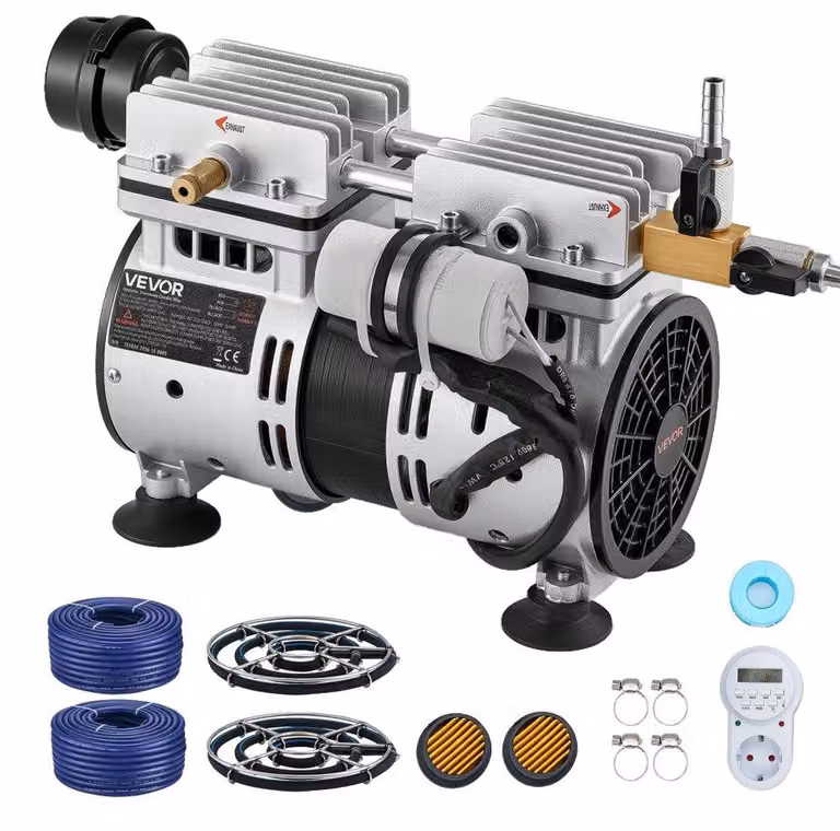 Aeratore per stagni - Potenza motore: 550 W - Tubo dell'aria: 30,5 metri - Dischi diffusori nanotecnologici - Adatto per stagni fino a 3 ettari