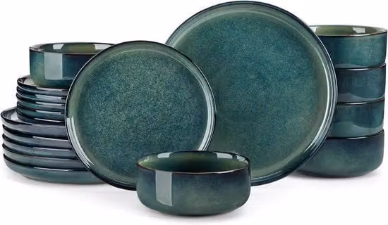 Servizio da Tavola Moderno 18 pezzi per 6 persone - Colore Verde e Nero