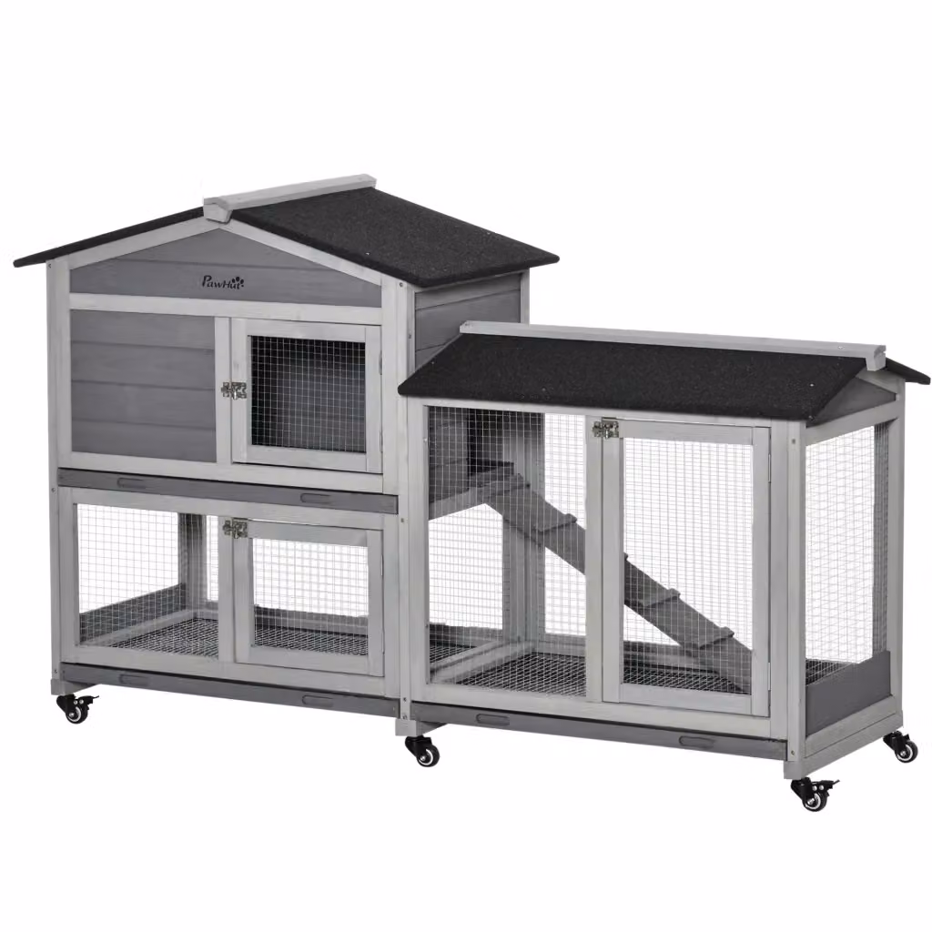 Gabbia per conigli Minimal a 2 piani in legno di abete grigio L/P/H: 157,4 x 53 x 99,5 cm – 2