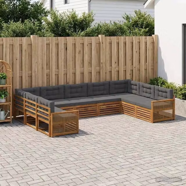 Set di divani da esterno vidaXL a forma di U in legno di acacia con cuscini, beige e antracite