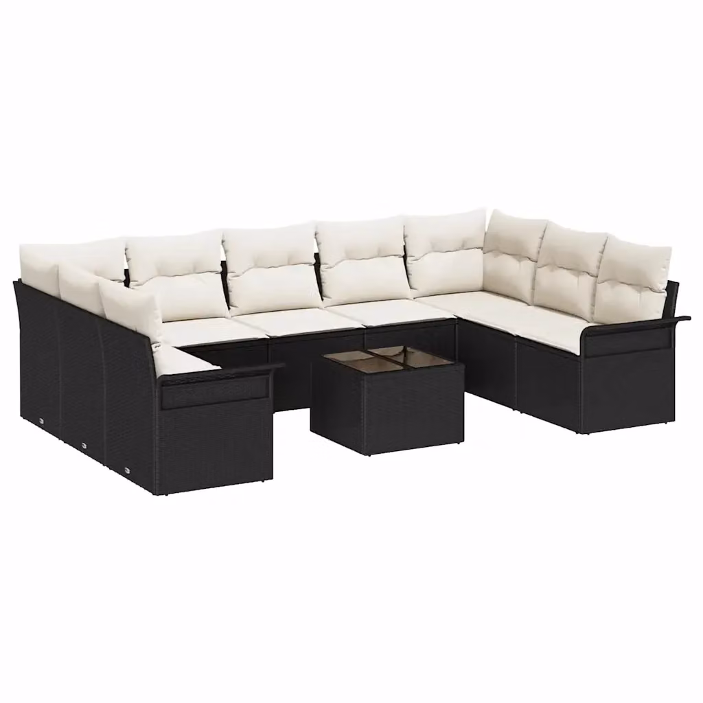 Set Divano da Giardino vidaXL 10 Pezzi a Forma di U in Polyrattan Marrone con Cuscini e Tavolino da Esterno – 2