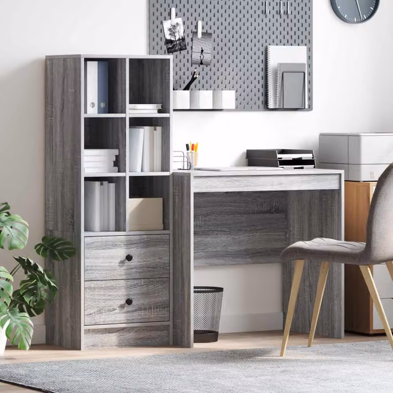 Set di 2 Scrivanie moderne vidaXL in MDF laminato Grigio Sonoma e Marrone, L: 135,5 cm, P: 50 cm, H: 127 cm