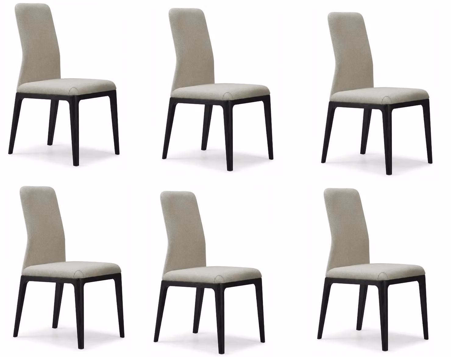 Set di 6 sedie da pranzo Skandi, colore beige, schienale alto, struttura in legno