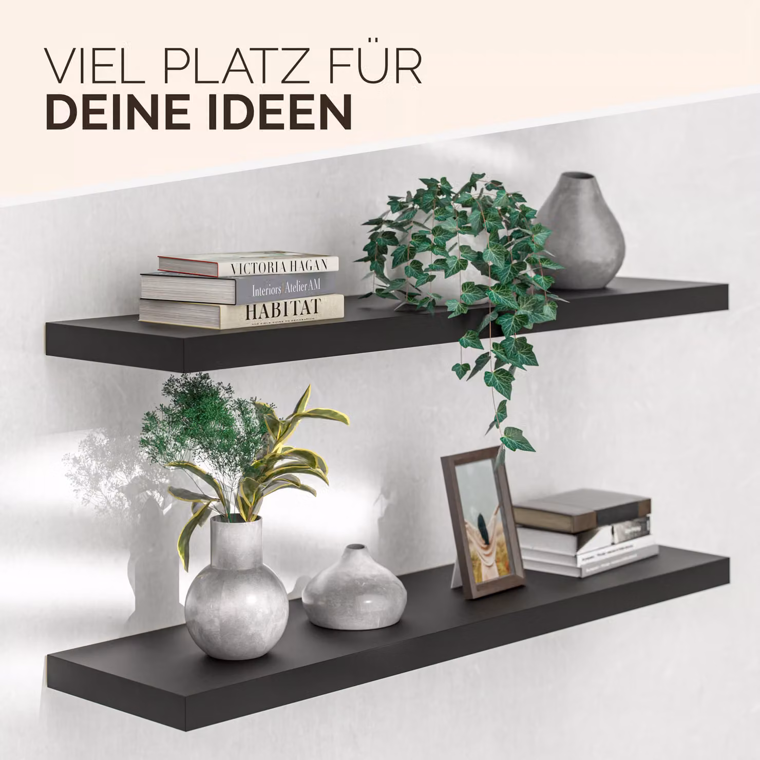Mensola da parete CASARIA nera lucida con supporto in MDF per soggiorno L: 90 cm – 4
