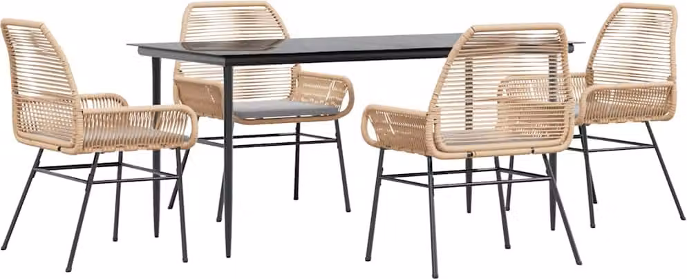 Set da Pranzo da Giardino 5pz con Cuscini Polyrattan Vetro
