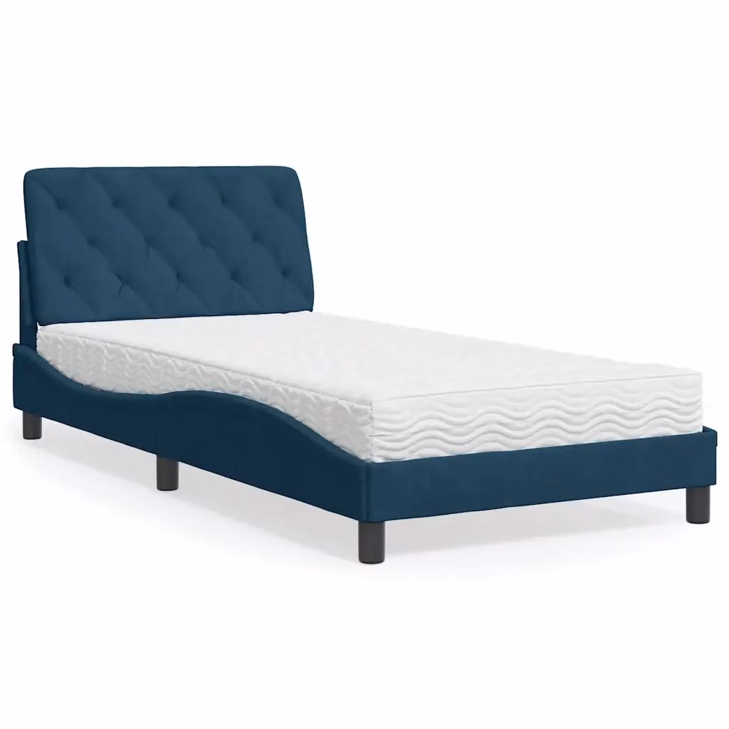 Letto con Materasso in Velluto Blu vidaXL L/P/H: 100 x 200 cm – 2