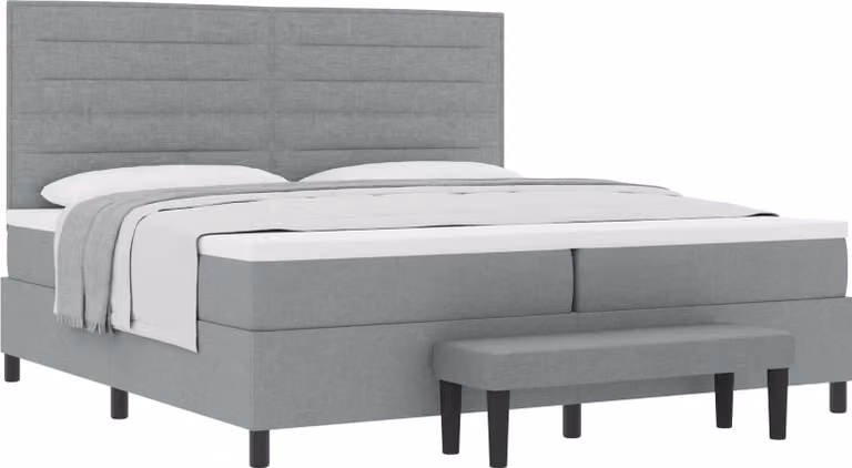 Letto a molle con testiera Grigio chiaro 200 x 200 cm Tessuto